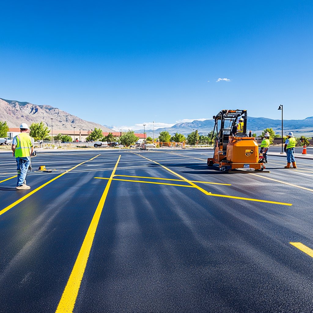Striping machine in action